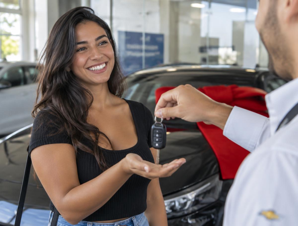 Cliente recebendo a chave do carro novo
